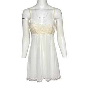 Oscar de la Renta Pink Label Sleeveless Babydoll Chemise Nightgown Ivory Size M